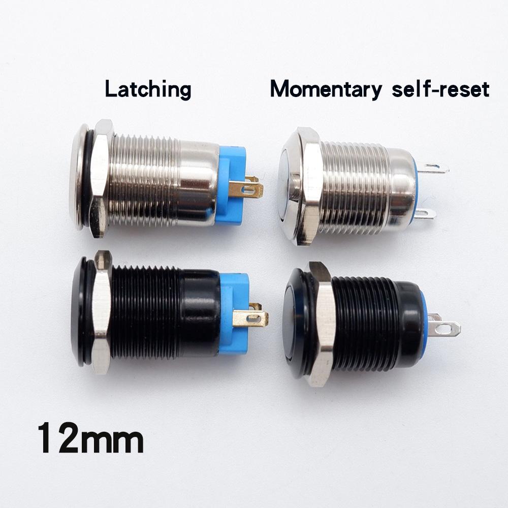 12/16/19/22mm Metal Push Button Switch Waterproof Momentary Latching Power Switch No LED Start Stop On/Off High Head Flat Head Switches4