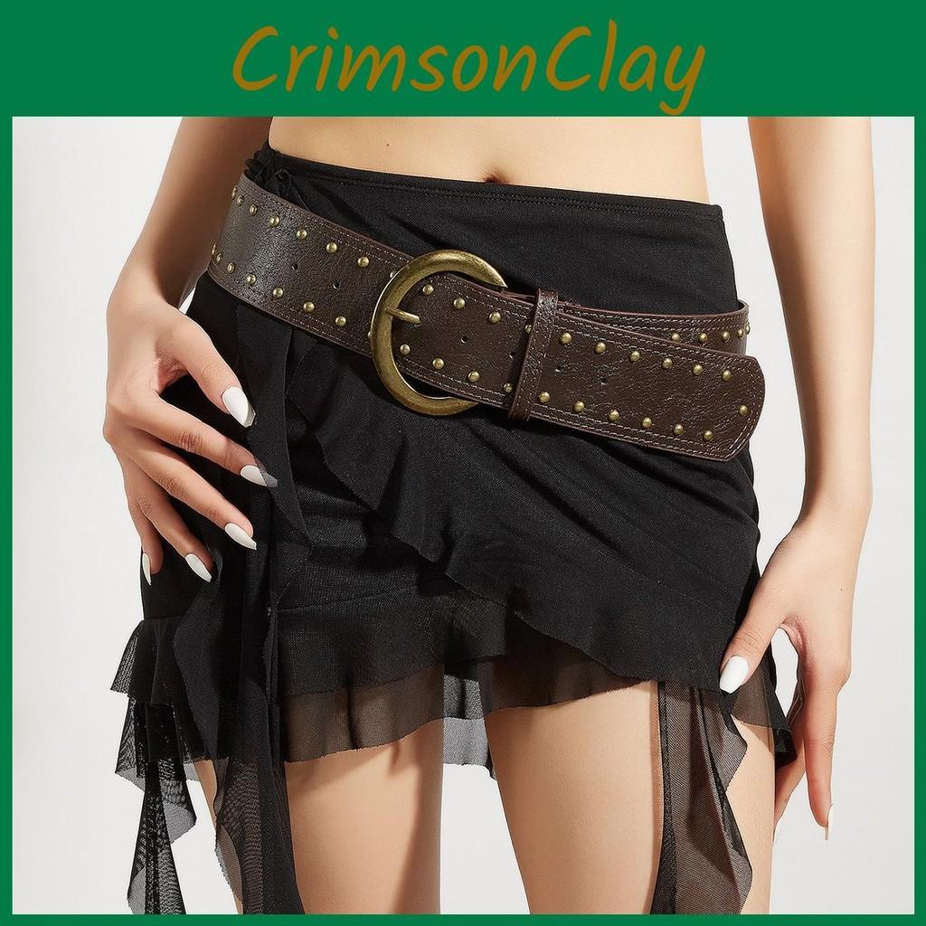 Leather Rivet Punkinspired Belt With Double Row Stitching Urban Outfits Style