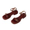 Open-toed sandals women's new spring and summer 2025 brown retro flat-bottomed casual versatile one-word belt women's sandals