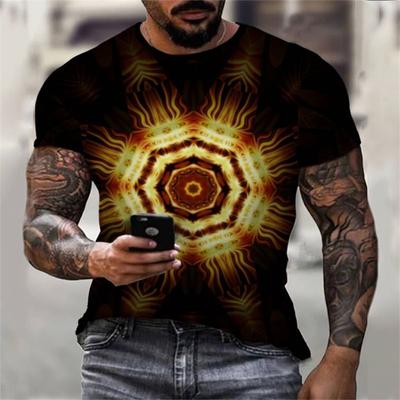 Summer Men's Retro Flower Element 3D Digital Printing Tee Men's Round Neck Short Sleeved T-shirt