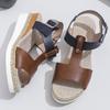 Spring and summer new hemp rope bottom wedge heel sandals women's belt buckle open toe round head platform sandals