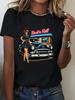 Women's Vintage Rock Style Short Sleeve Unisex T-Shirt - Retro Rock Print Round Neck Top Suitable for Concerts, Festivals & Casual Attire - Casual Spo