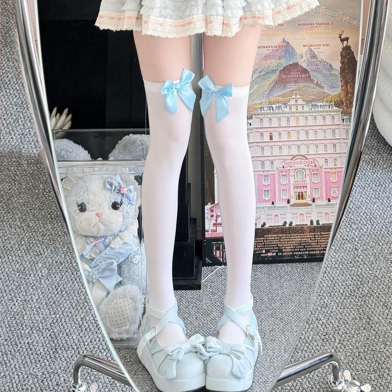 Japanese Jk White Knee Socks Summer Bow Black And White Knee Socks Sweet Bow Stockings Pure Desire Girl