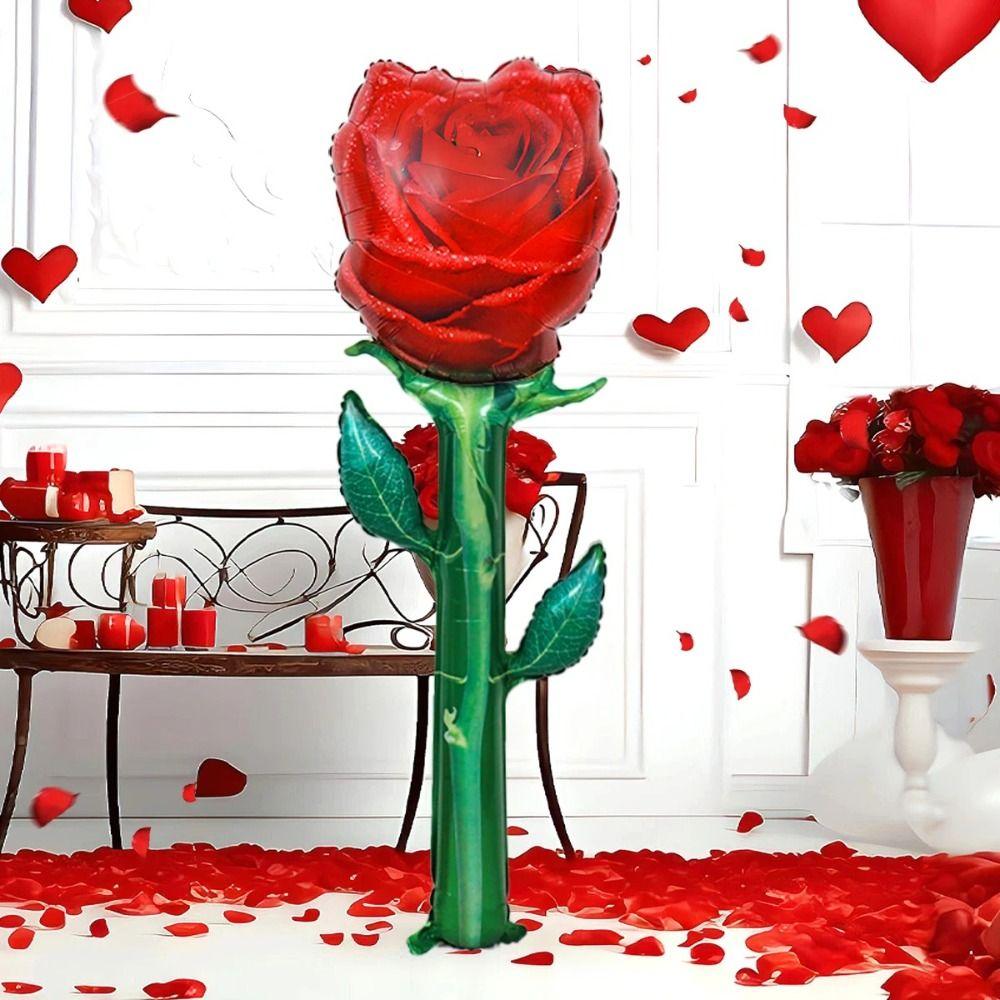 Hand-held Aluminum Film Rose Balloon Large Size Red Color Balloon Simulation Design Foil Balloon Mother's Day