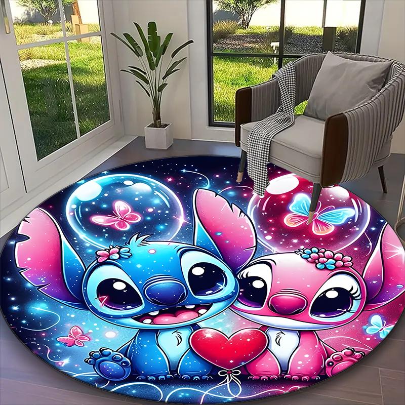 [1pc Stitch And Angel Pink Heart Floral Office Carpet] Easy Maintenance Chair Rug for Conference Room Use, Durable Round Sofa Floor Mat