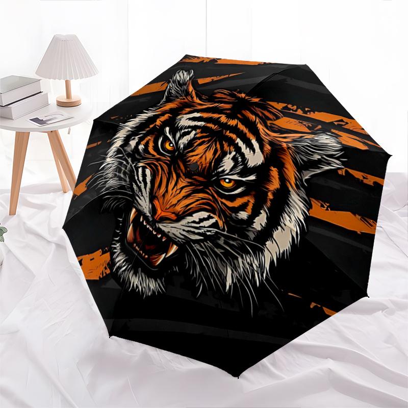 

1pc Orange Stripes Tiger Cartoon Umbrella, Portable 3-Fold Compact Umbrella, Suitable for Camping, Hiking and Travel, Ideal Easter Birthday Gift for F