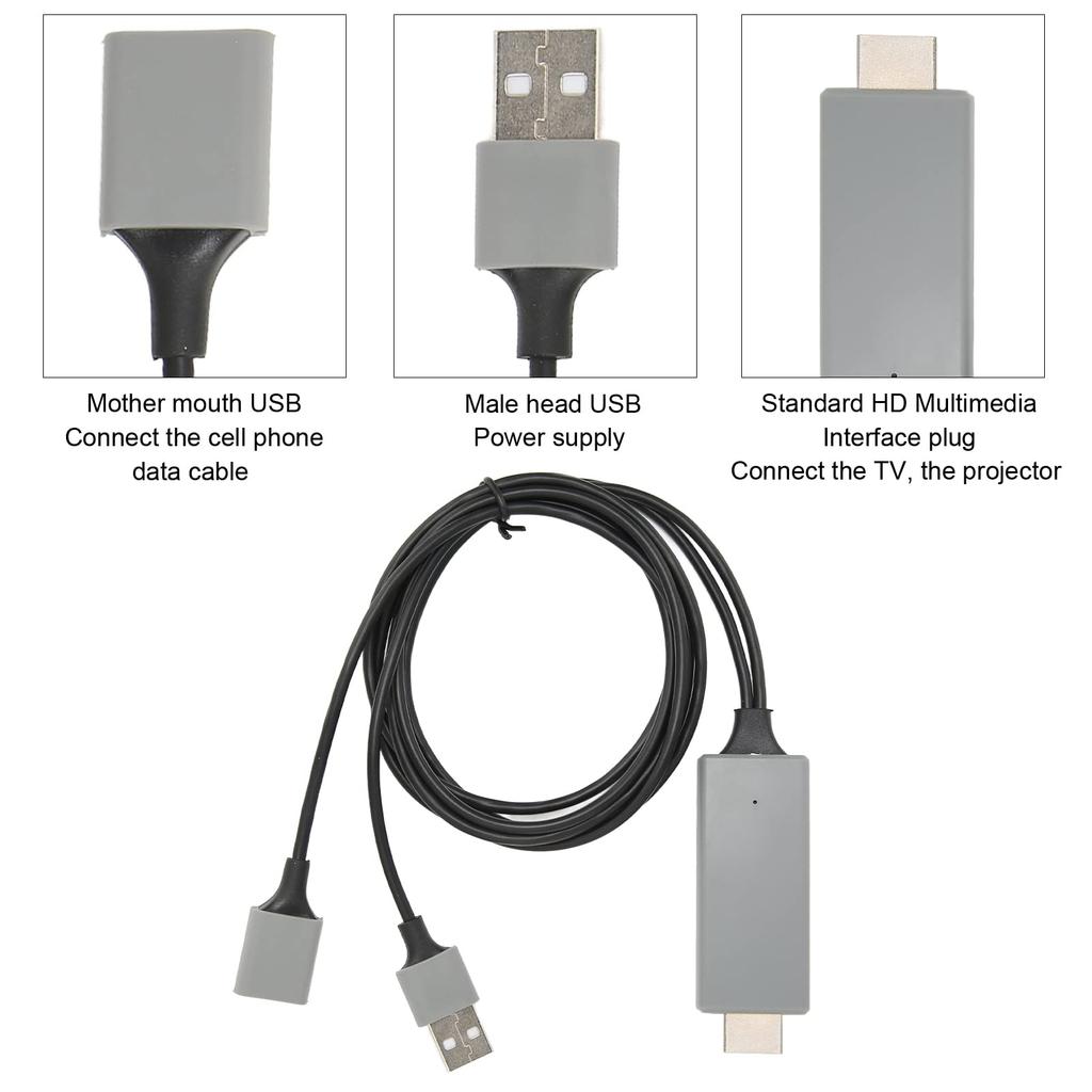 Smartphone To HDMI Projector Cable, 1080P Phone To TV Mirroring Adapter, Phone To TV Connection Cable for Android, iOS, iPhone (Black)