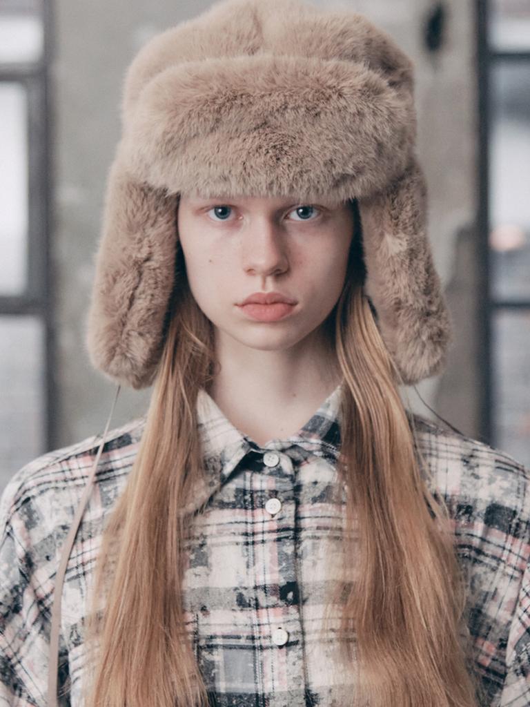 ASIF CALIE Vegan Fur Trapper Hat Beige