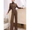 Fashion Suit Autumn and Winter Lapel Zipper Jacket Wide-leg Trousers Design Casual Two-piece Set