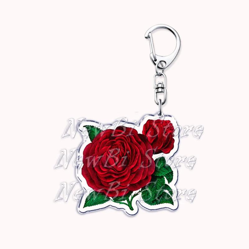 Romantic Pink Rose Flower Keychains Sunflower Red Love Keyring for Accessories Bag Key Chain Ring Jewelry Lovers Friends Gift