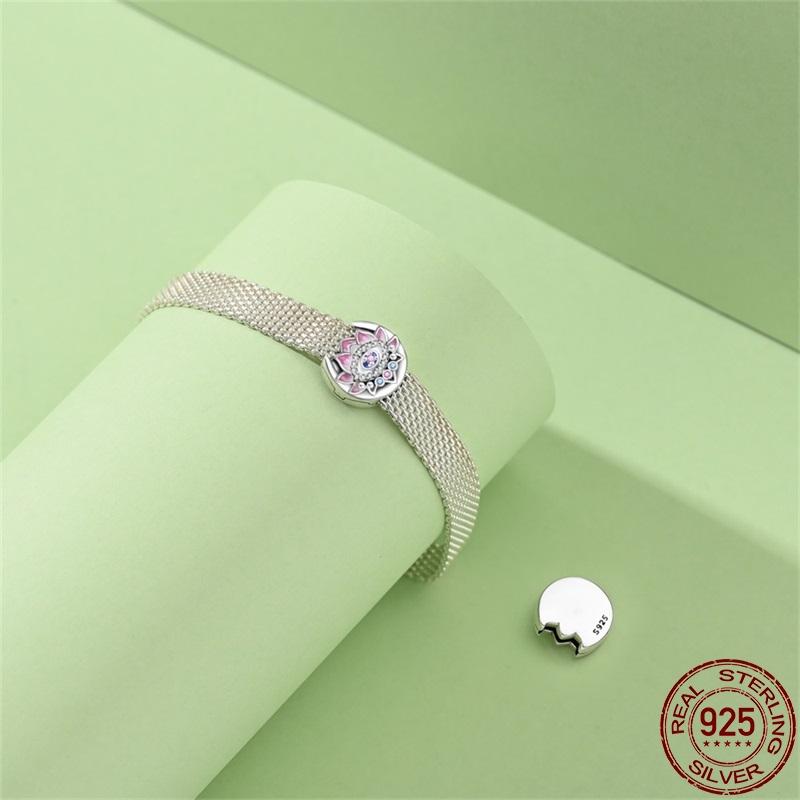 Copper Flat Beads-Pink Heartbeat Charms Fit 3Mm Pan Bracelet Diy Beads For Women Birthday Fine Jewelry Gift