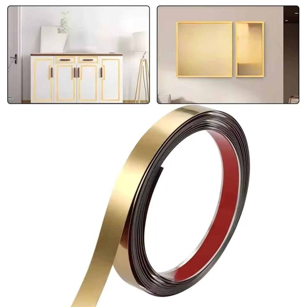 1pc 196.85inX0.79in Wall Sticker Pvc Flat Decorative Lines Mirror Wall Ceiling Edge Strip Living Room Decorative Sticker