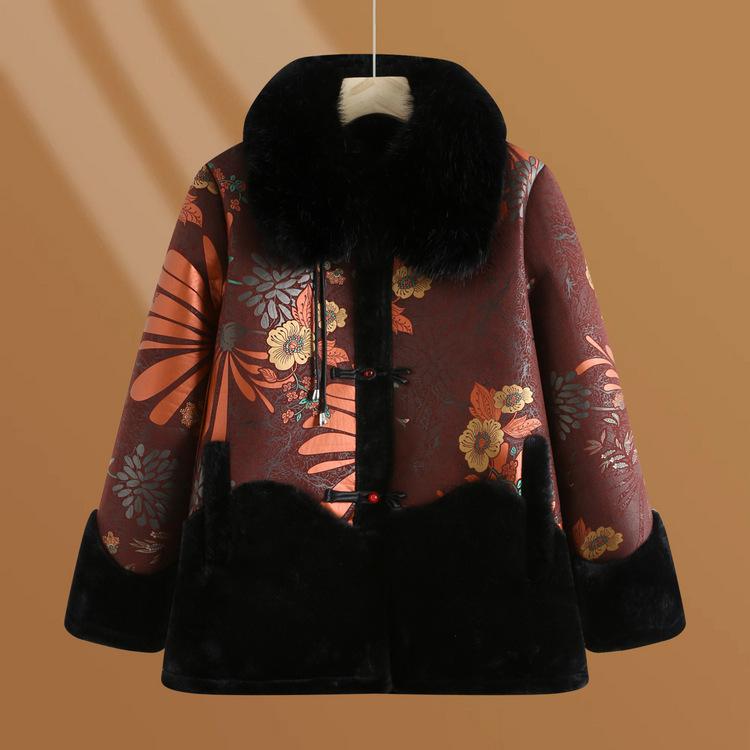 Mom's Winter Velvet Thickened Coat, New Middle-aged and Elderly Grandma's Warm and Windproof Winter Clothes