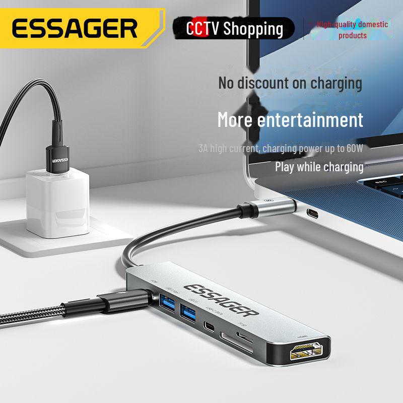 ESSAGER 7-in-1 Multi-Function Type-C Dock: HDMI, TF/SD Card Reader for Notebooks