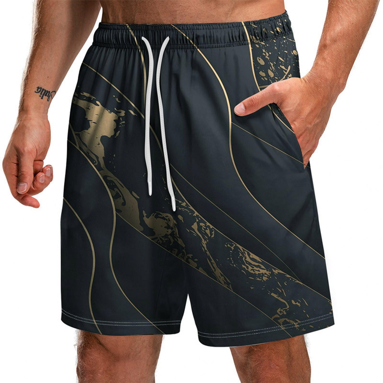 

Мужские забавные пляжные шорты, тонкие шорты черного цвета с 3D-принтом и карманами на шнурке S золотой