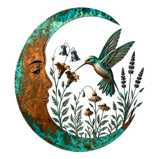 Vintage Style Porch Art Crescent Moon Wall Art, Fairy Witch Bee Dragonfly Iron Hanging Metal Decor Decor, Sculpture for Garden Patio Indoor