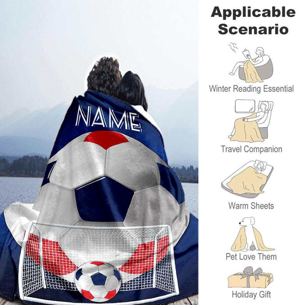Blue Soccer Customize Text Blanket Throw Personalized Blanket Soft Warm Cozy for Picnics Couch Seaside Bed Four Seasons Universal