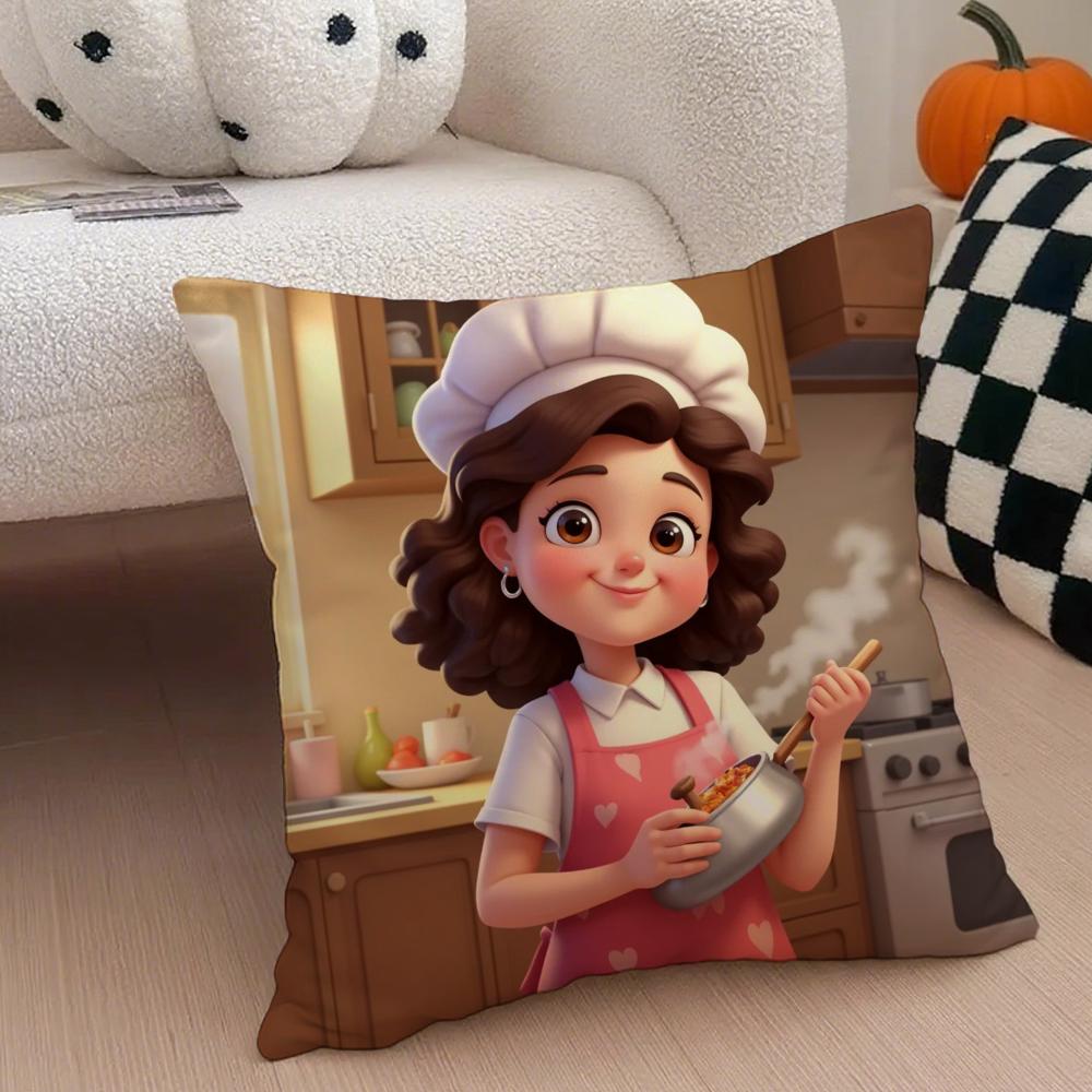 Fun Casual Western Cooking Mama Game Cartoon Cushion Cover Throw Pillow Cover Hidden Button Durable Polyester Chair Cushion