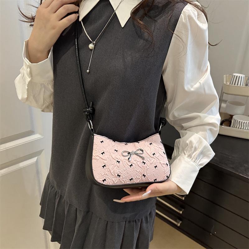 Premium Light Luxury Shoulder Bag Summer New Pink Cute Bow Small Square Bag Versatile Crescent Armpit Bag Women