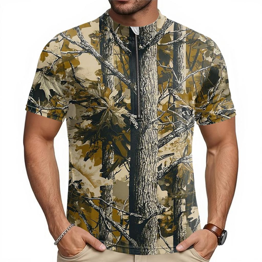 Herren Kurzarm Fahrradtrikot Atmungsaktiv Schnelltrocknend Halber Reißverschluss Rundhalsausschnitt Bedrucktes Sportshirt für Outdoor-Aktivitäten