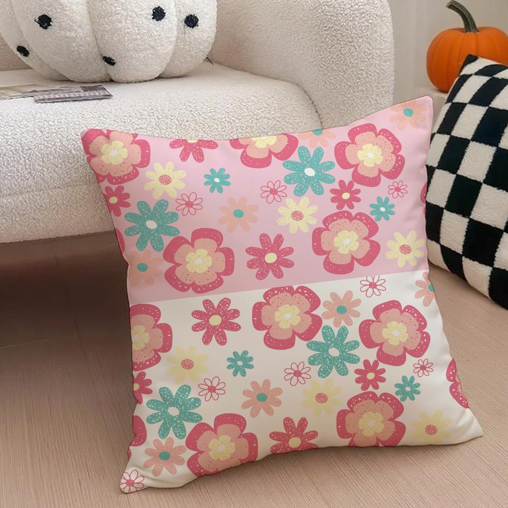 Spring and Summer Floral Cushion Cover Throw Pillow Cover Hidden Button Durable Polyester Chair Cushion
