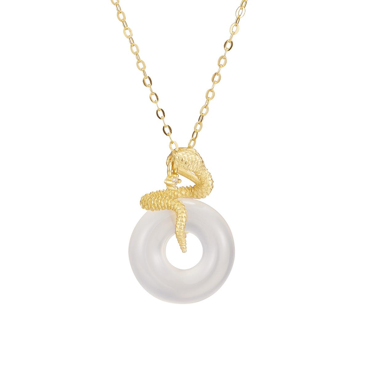 

S925 стерлингового серебра натуральный халцедон с высоким содержанием льда змея пряжка ожерелье пончик кулон ключица цепочка мода 925 Silver