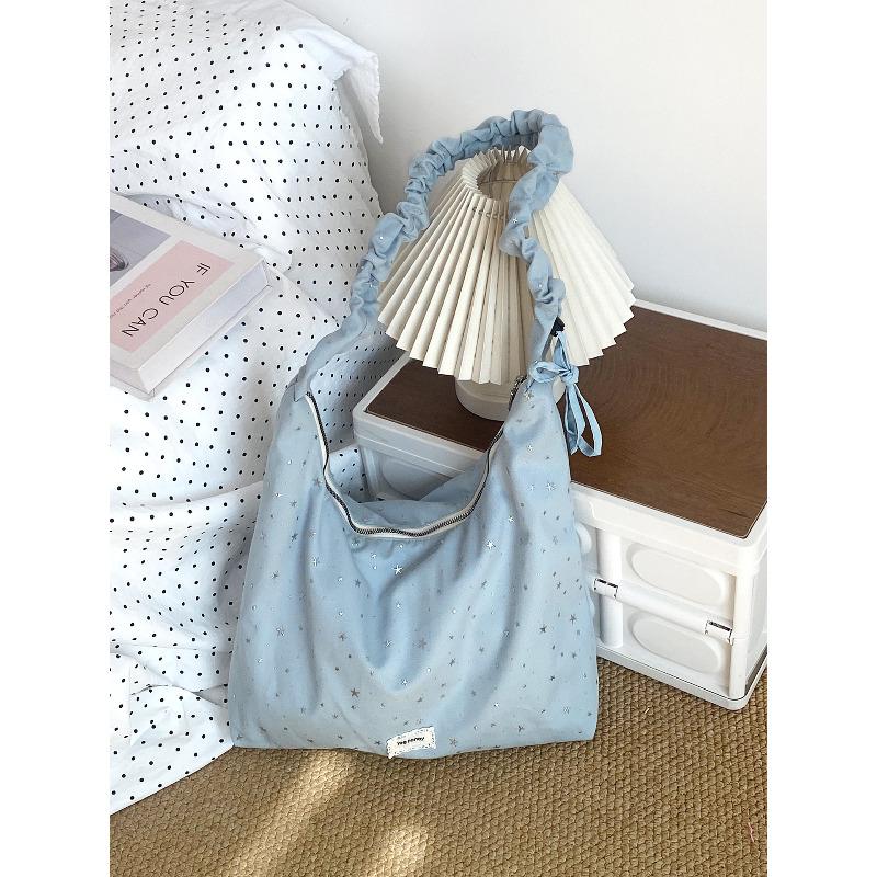 Spring New Dopamine Star Canvas Crossbody Bag for Women Korean Style Pleated Shoulder Handbag
