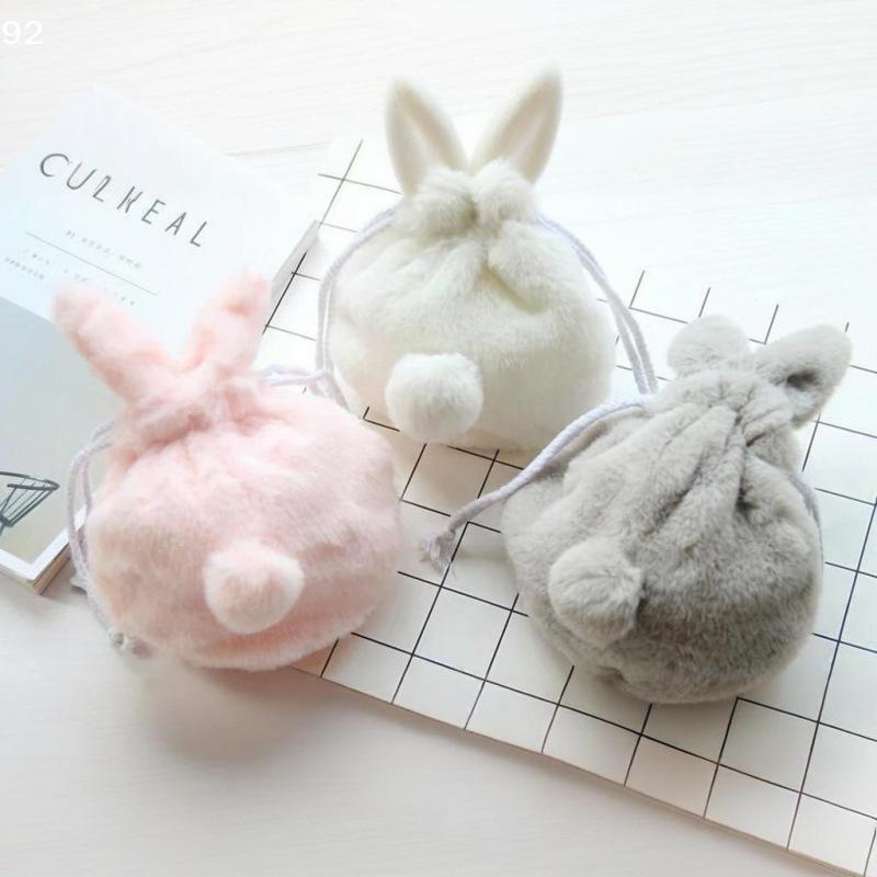 1Pcs Cute Bunny-Inspired Plush Drawstring Bag with Playful Tail-Like Tassel, Kawaii Makeup Accessory Storage