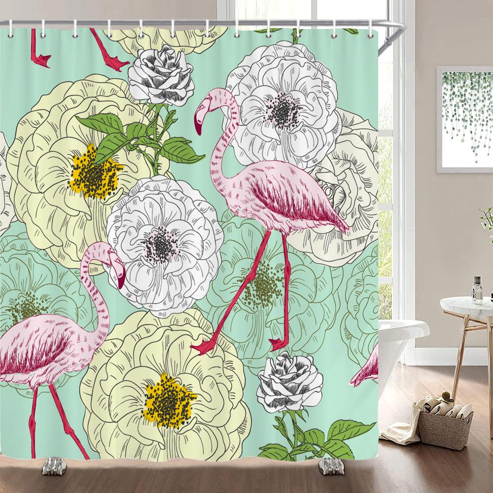 Flamingo Shower Curtain Fabric Waterproof Polyester Bathroom Curtains Pink Birds With Hooks 240X180 Decoration Bath Screen