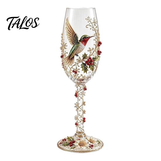 Holiday Party Drinkware Hand-painted Wine Glass, Bird And Floral Pattern Design Stem Goblet, Elegant Stemware for Home Artistic Crystal Borosilicate