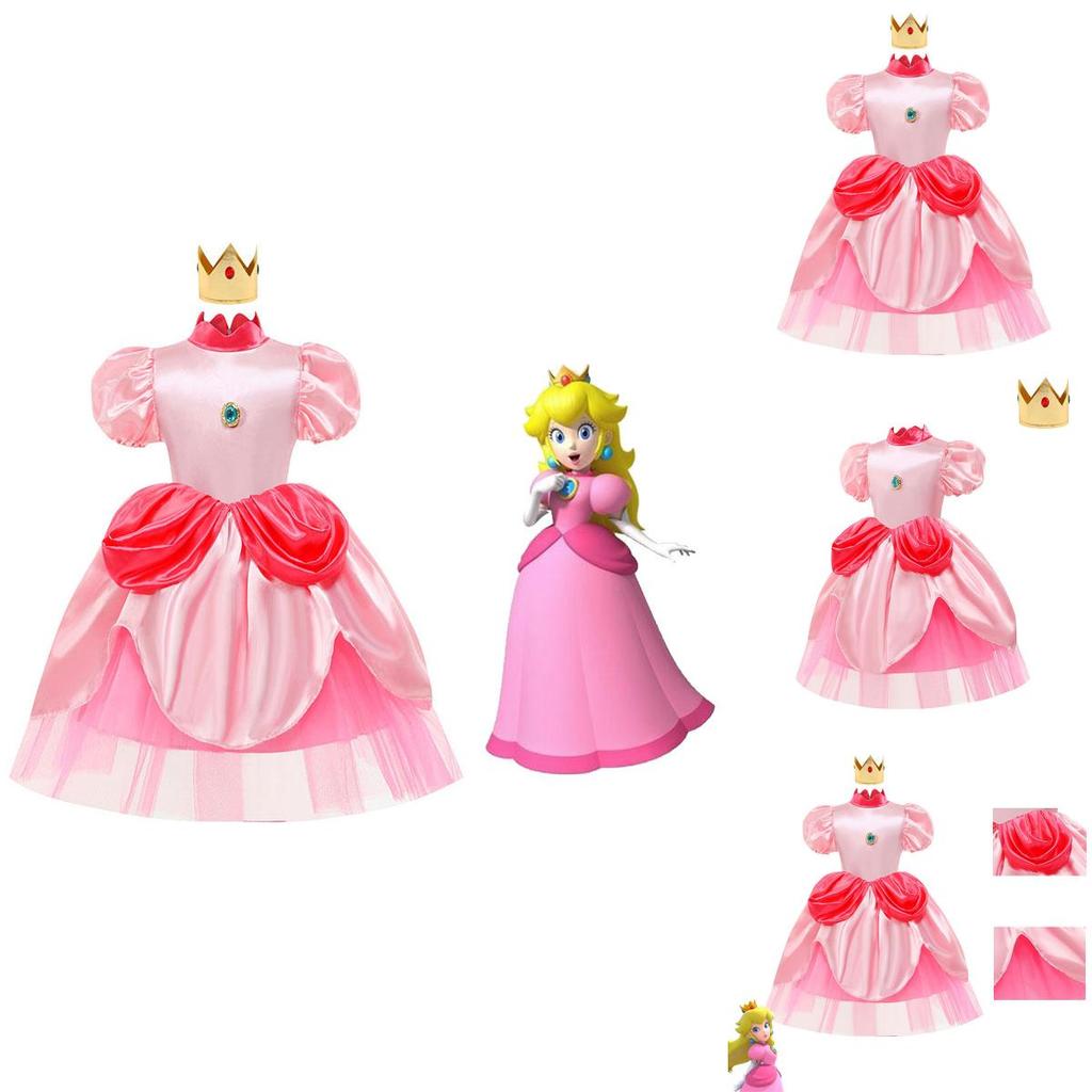 Super Mario Prinzessin Peach Cartoon Rollenspiel Kostüm Halloween Cosplay Kleid