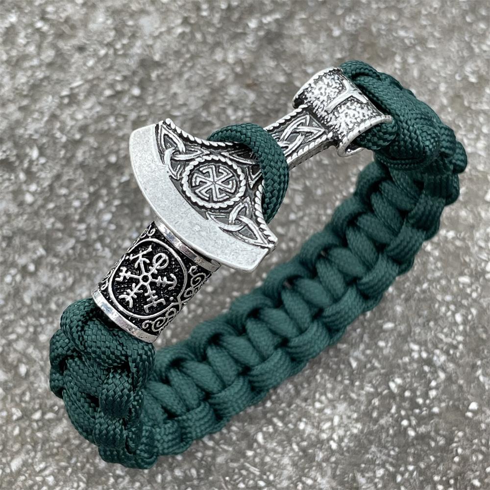 Handmade Norse Axe Slavic Kolovrat Charm Paracord Bracelet Viking Runic Beads Accessories Diy