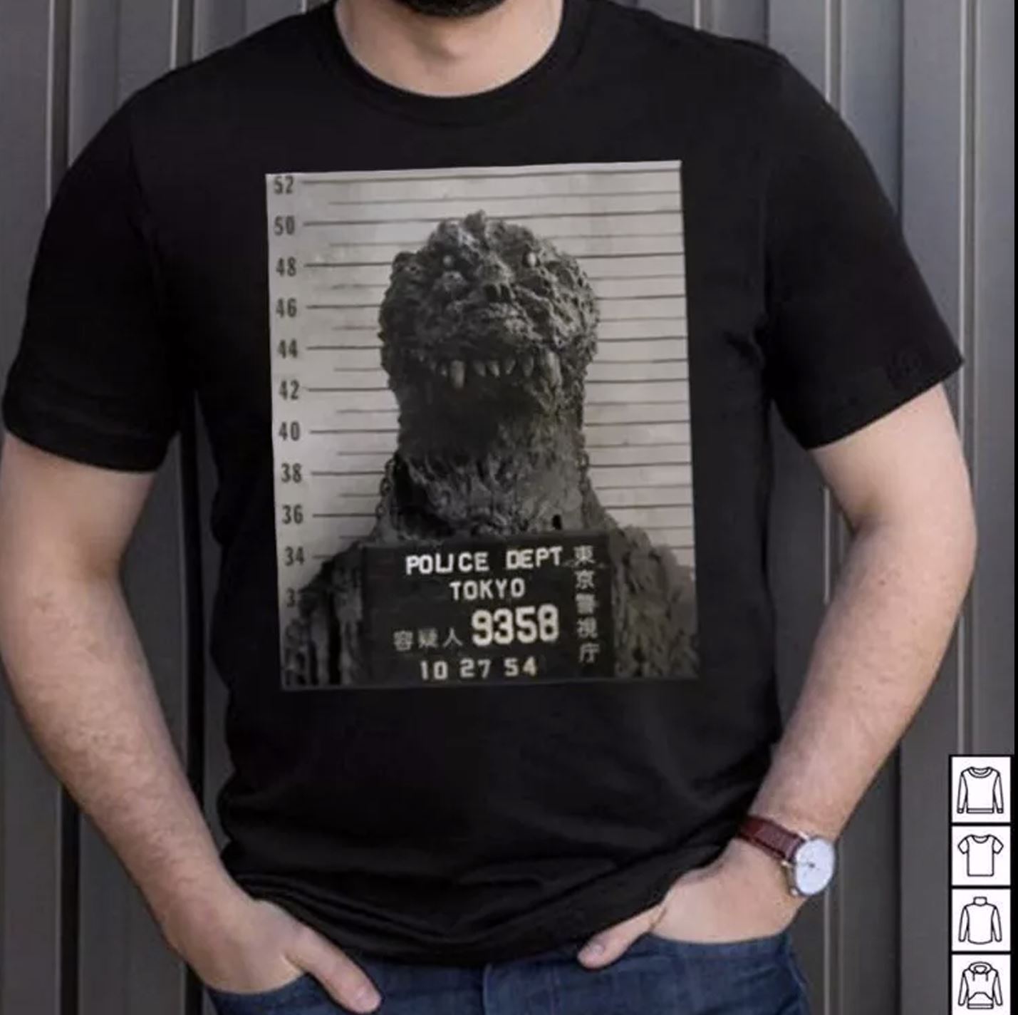NEW Godzilla Mugshot Vintage T-Shirt XXXL