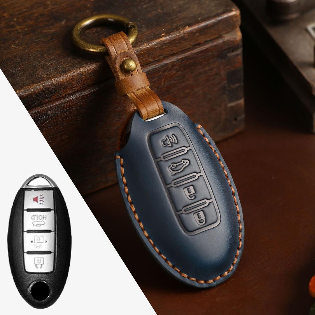 Genuine Leather Auto Key Fob Remote Cover Case Fit For Nissan Quest Elgrand Nv200 Evalia Serena Qashqai Juke X-Trail Note Almera Altima Auto