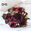 Vintage Artificial Peonies Faux Silk Flowers Bunch Hydrangea Rose Peony Floral Centerpiece for Wedding Event Party Home Decor