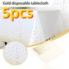 5pcs Gold Dot Printing Disposable Tablecloths, Plastic Tablecloths, White Tablecloths Suitable for Kitchen Table Camping
