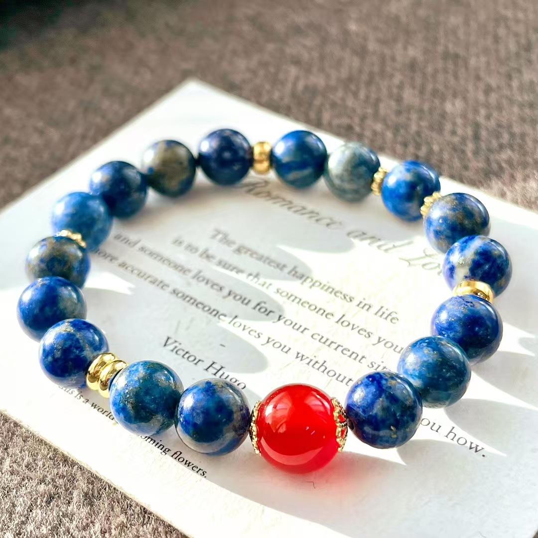 8Mm High Quality Retro Natural Lapis Lazuli Chalcedony Agate Bracelet Bracelet