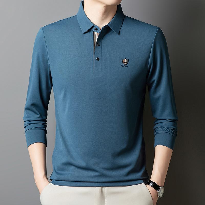 Traceless Long-Sleeved Polo Shirt Men'S Senior Sense Business Casual Elastic Lapel Polo