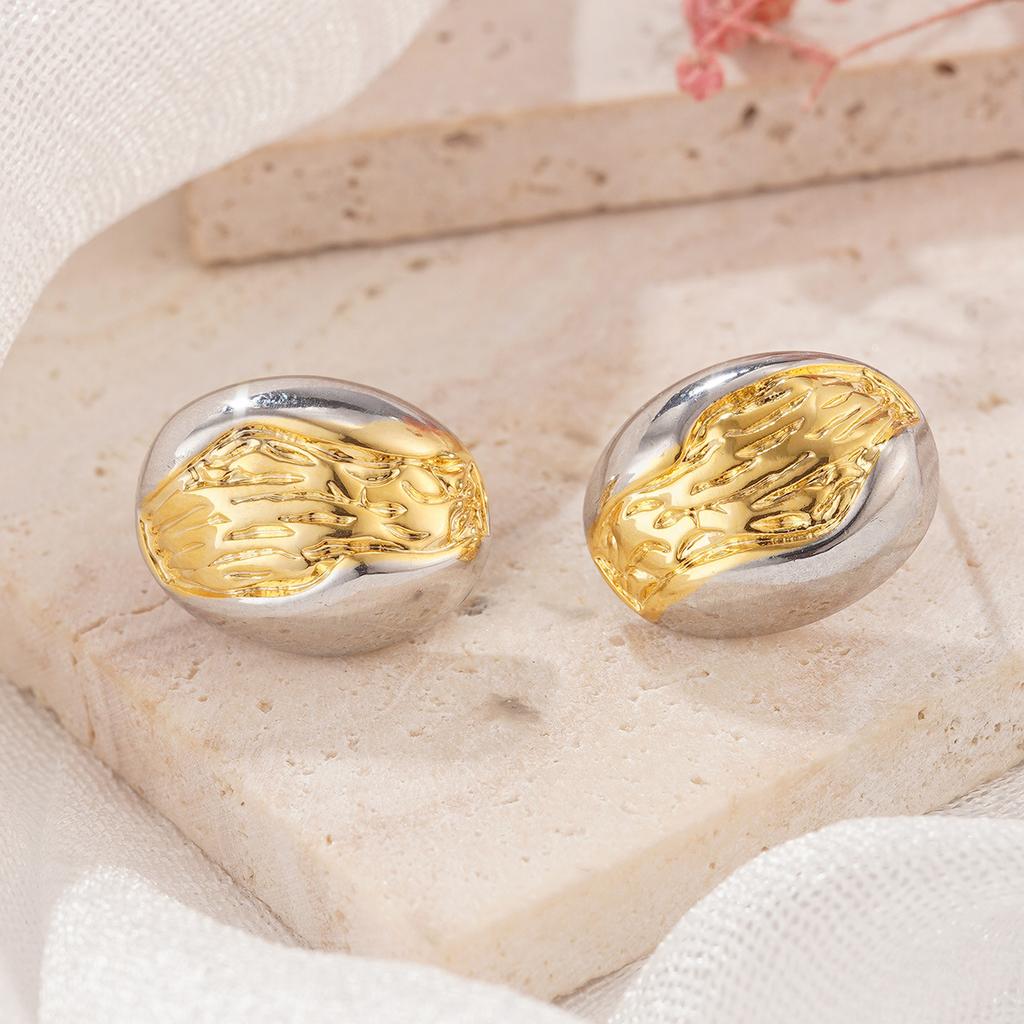 Metal wind geometric irregular pleats layered gold and silver contrasting earrings fashionable versatile design earrings