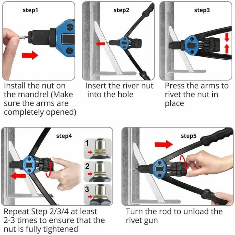 33 cm Nietmuttern-Werkzeug, Handnieten-Setter Kit mit 110 Nietmuttern, 8 metrische und SAE-Dornen M3, M4, M5, M6, M8, M1