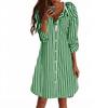 Ladies' Fashionable Striped Lapel Casual Long Sleeved Loose And Comfortable Button Up Dress