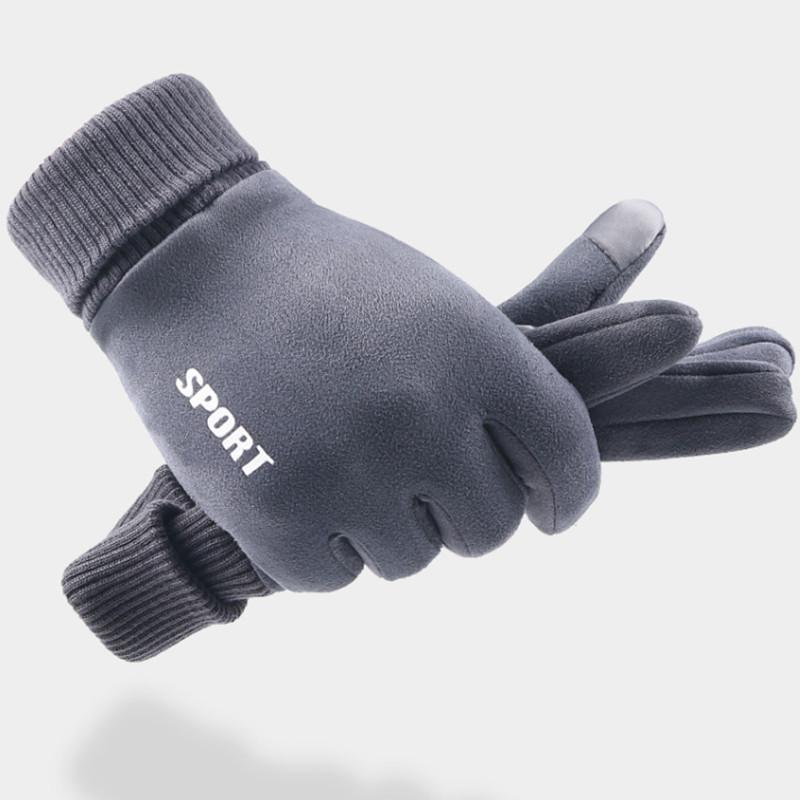 Suede Gloves Men's Winter Warm Fleece Extended Luo Kou Cycling Sports Touch Screen Women's Bicycle Gloves