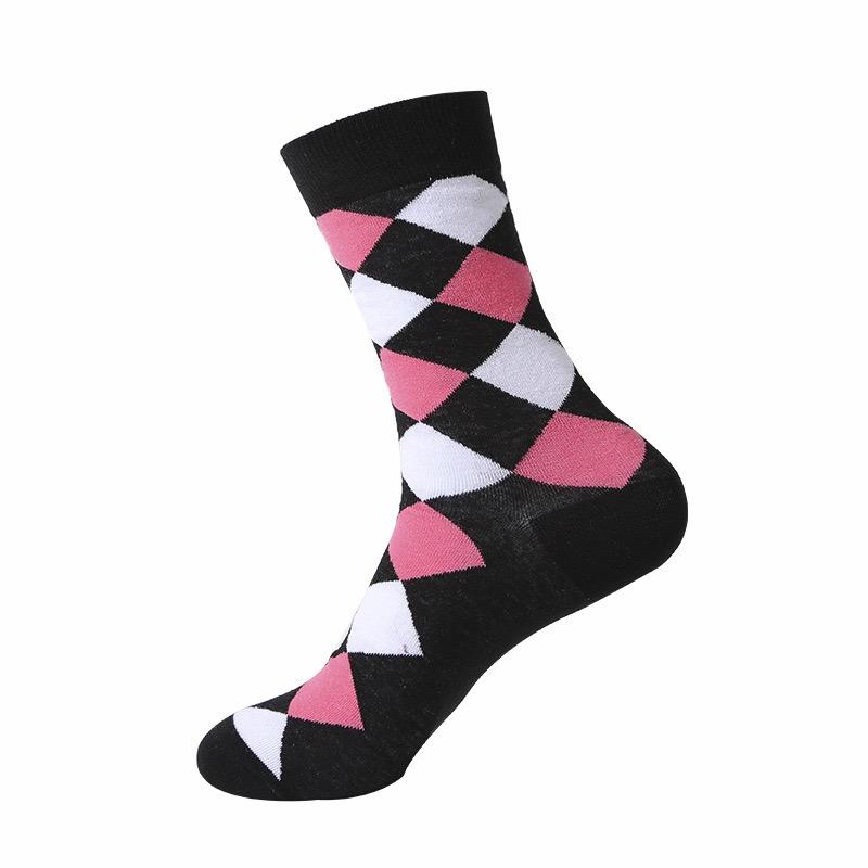 Hundreds Fashion Business Men 100% Cotton Happy Lattice Socks Unisex Boys Combed Hip Hop Street Skateboard Funny High Sox Set