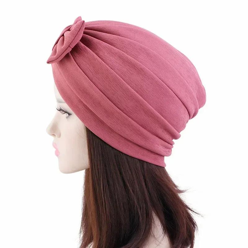 Bowknot Turban Indian Women Muslim Hijab Stretch Chemo Cap Cancer Hat Hair Loss Cover Head Scarf Wrap Beanies Bonnet Headwear