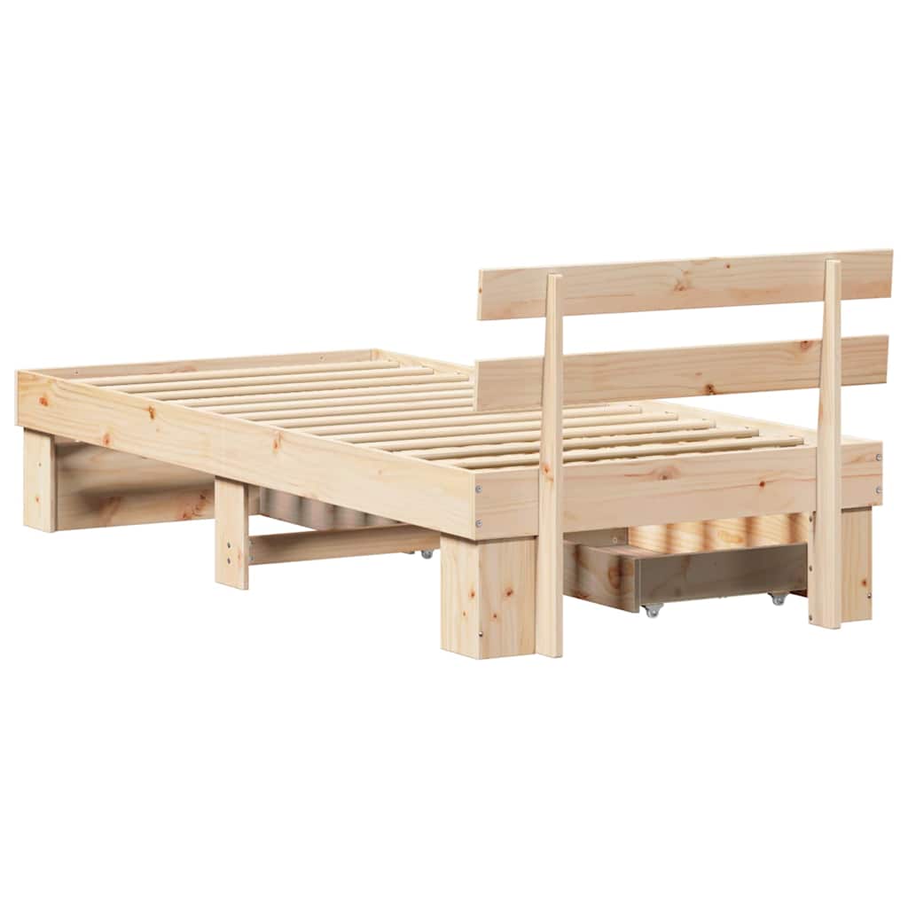 Natural Wooden Bed Frame with Headboard 75 x 190 cm Solid Pine Wood