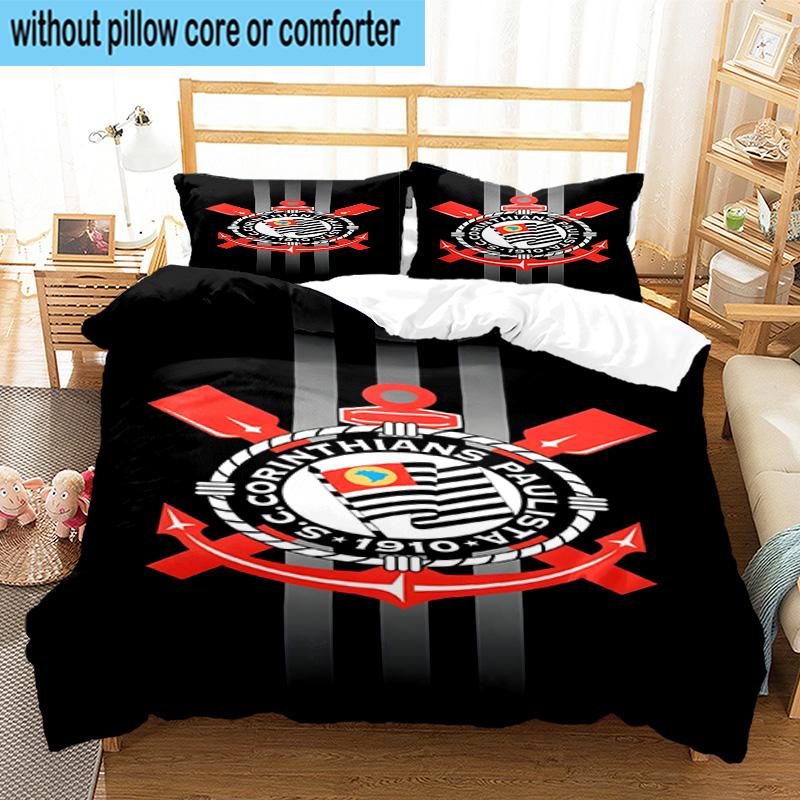 3pcs Sport Club Football Crest Printed Bedding Set Duvet Cover Closure Includes 1 Duvet Cover & 2 Pillowcases Bedding Sets Home Decor Gifts