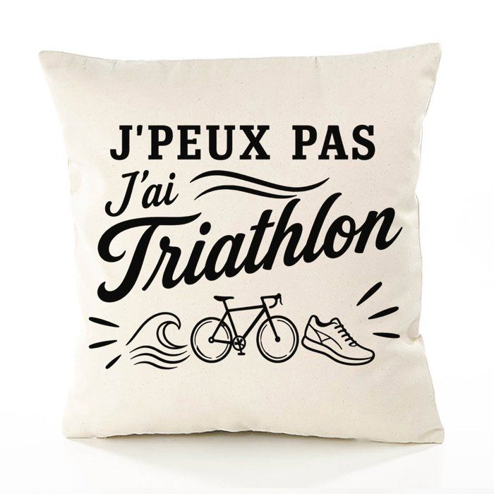 Housse de Coussin J’peux pas j’ai Triathlon J'peux pas minimaliste | Coton Canvas Fairtrade 305 g/m² Zip Invisible Taille 40×40 cm