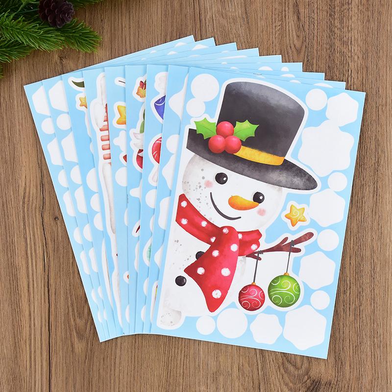 9pcs/set Christmas Santa Claus Xmas Tree Window Glass Sticker Snowflake Wall DIY Decals 2025 Kids Room New Year Home Decoration