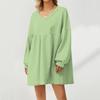 Women's Fashion Casual Large Solid Color Sweatshirt V-Neck Long Sleeve Loose Dress