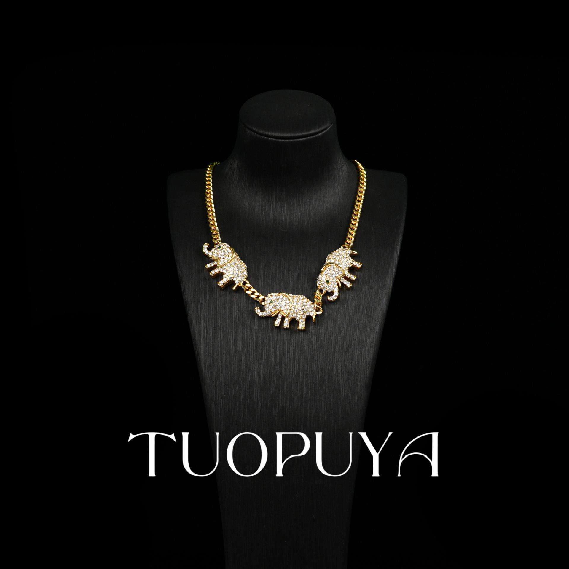 Elegant Diamond Animal Necklace & Elephant Earring Set